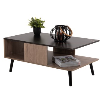 COFFEE TABLE WITH SHELF GUNNEZ FK9036.21 WALNUT & BLACK MARBLE LOOK 90x54x38.5H cm.