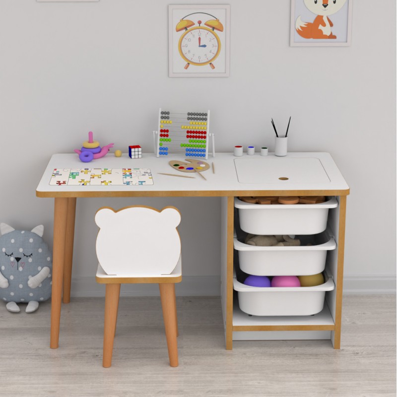 KIDS' DESK SET STAK FK18222.01 MELAMINE IN WHITE-NATURAL WOOD 90x42x50Hcm. KIDS' DESK SET STAK FK18222.01 MELAMINE IN WHITE-NATURAL WOOD 90x42x50Hcm.