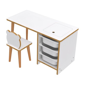 KIDS' DESK SET STAK FK18222.01 MELAMINE IN WHITE-NATURAL WOOD 90x42x50Hcm.