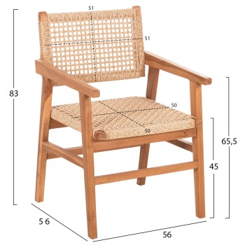 DINING ARMCHAIR BJORN FK9403.21 SOLID TEAK WOOD-ROPE 56x56x83Hcm.