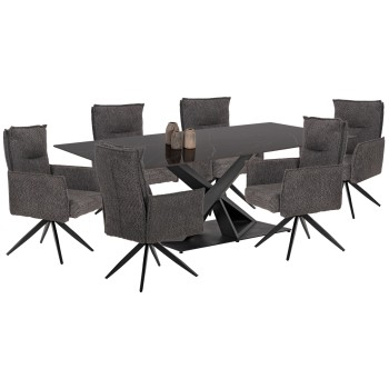 INDOOR DINING SET 7PCS RUBBY FK21044 TABLE WITH CERAMIC TOP- 6 ARMCHAIRS IN GREY COLOR