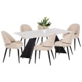 INDOOR DINING SET 7PCS POSE FK21046 TABLE WITH CERAMIC TOP- 6 CHAIRS IN ECRU COLOR INDOOR DINING SET 7PCS POSE FK21046 TABLE WITH CERAMIC TOP- 6 CHAIRS IN ECRU COLOR