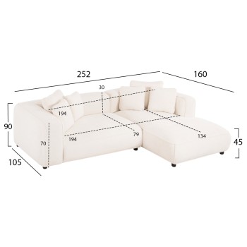 CORNER SOFA (RIGHT) 3-SEATER GRACE FK3280.02R WHITE FABRIC 252x105-160x70-90Hcm.