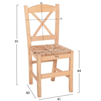 CHAIR RIO FK10098 BEECH WOOD IMPREGNATED-UNPAINTED WITH RUSH SEAT 41x40x91Hcm.