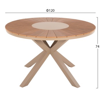 OUTDOOR ROUND TABLE MORIL FK6041.04 ALUMINUM IN CHAMPAGNE COLOR-POLYWOOD IN NATURAL WOOD Φ120cm. OUTDOOR ROUND TABLE MORIL FK6041.04 ALUMINUM IN CHAMPAGNE COLOR-POLYWOOD IN NATURAL WOOD Φ120cm.