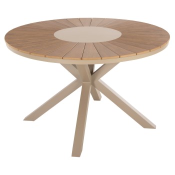 OUTDOOR ROUND TABLE MORIL FK6041.04 ALUMINUM IN CHAMPAGNE COLOR-POLYWOOD IN NATURAL WOOD Φ120cm.
