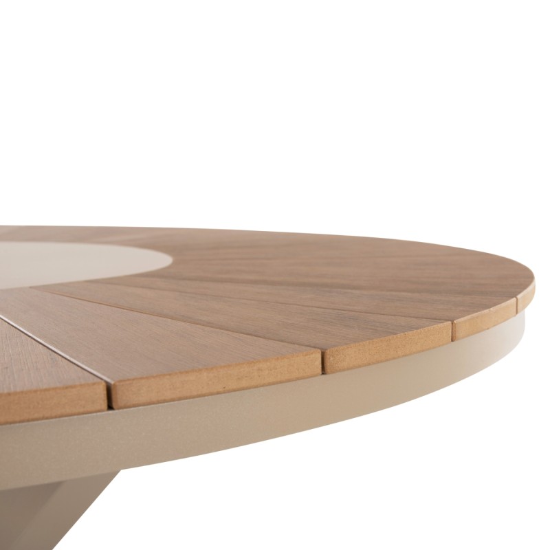 OUTDOOR ROUND TABLE MORIL FK6041.04 ALUMINUM IN CHAMPAGNE COLOR-POLYWOOD IN NATURAL WOOD Φ120cm. OUTDOOR ROUND TABLE MORIL FK6041.04 ALUMINUM IN CHAMPAGNE COLOR-POLYWOOD IN NATURAL WOOD Φ120cm.