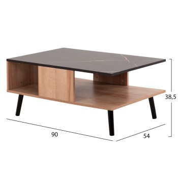 COFFEE TABLE WITH SHELF GUNNEZ FK9036.22 OAK-BLACK MARBLE LOOK 90x54x38,5H cm. COFFEE TABLE WITH SHELF GUNNEZ FK9036.22 OAK-BLACK MARBLE LOOK 90x54x38,5H cm.