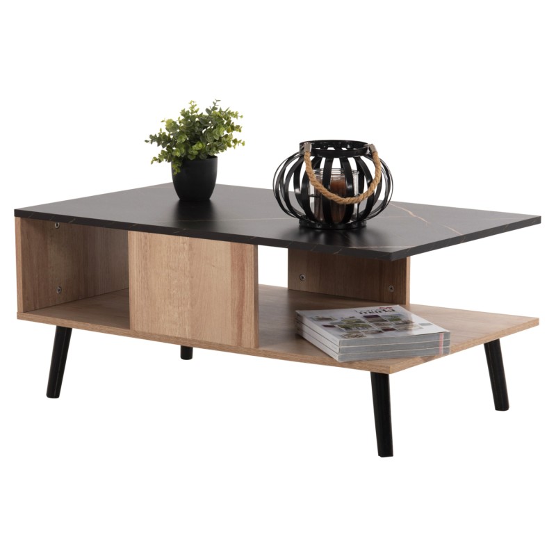 COFFEE TABLE WITH SHELF GUNNEZ FK9036.22 OAK-BLACK MARBLE LOOK 90x54x38,5H cm.