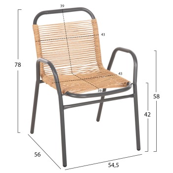 OUTDOOR ARMCHAIR AVRIL FK5968.02 METAL IN GREY-SYNTHETIC RATTAN IN NATURAL 54.5x56x78H