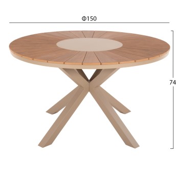 OUTDOOR ROUND TABLE MORIL FK6042.04 ALUMINUM IN CHAMPAGNE COLOR-POLYWOOD IN NATURAL WOOD Φ150cm. OUTDOOR ROUND TABLE MORIL FK6042.04 ALUMINUM IN CHAMPAGNE COLOR-POLYWOOD IN NATURAL WOOD Φ150cm.
