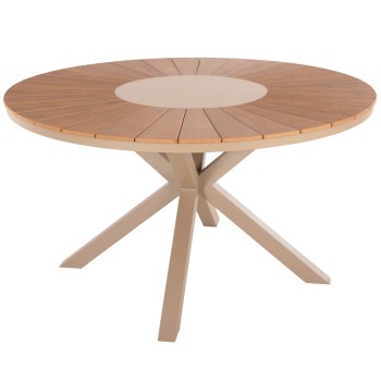 OUTDOOR ROUND TABLE MORIL FK6042.04 ALUMINUM IN CHAMPAGNE COLOR-POLYWOOD IN NATURAL WOOD Φ150cm.