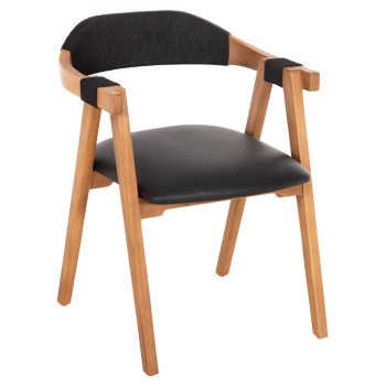 DINING ARMCHAIR RIMINI FK9867.02 TEAK WOOD IN NATURAL-BLACK ROPE & PU SEAT 60x61x76Hcm.