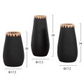 SET 3PCS DECORATIVE VASES FK4372 TERRACOTTA IN BLACK WITH STRAW WEAVING ON THE RIM SET 3PCS DECORATIVE VASES FK4372 TERRACOTTA IN BLACK WITH STRAW WEAVING ON THE RIM