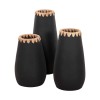 SET 3PCS DECORATIVE VASES FK4372 TERRACOTTA IN BLACK WITH STRAW WEAVING ON THE RIM