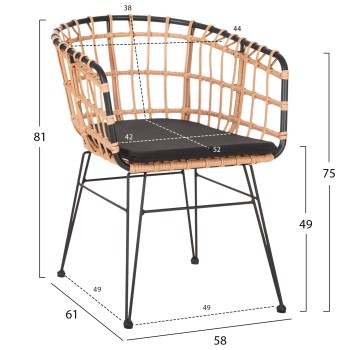 ARMCHAIR OUTDOOR ALLEGRA FK5456.11 METAL&CUSHION BLACK-WICKER BEIGE 58x61x81Hcm. ARMCHAIR OUTDOOR ALLEGRA FK5456.11 METAL&CUSHION BLACK-WICKER BEIGE 58x61x81Hcm.