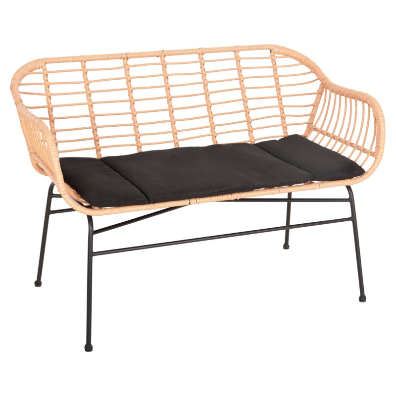 OUTDOOR BENCH WITH ARMS ALLEGRA FK6077 BLACK METAL-P.E. RATTAN IN BEIGE 120x62x80Hcm. OUTDOOR BENCH WITH ARMS ALLEGRA FK6077 BLACK METAL-P.E. RATTAN IN BEIGE 120x62x80Hcm.