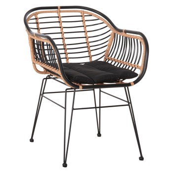 OUTDOOR ARMCHAIR ALLEGRA FK5663.11 METAL FRAME-P.E.RATTAN IN BEIGE & BLACK 58x59x81Hcm.