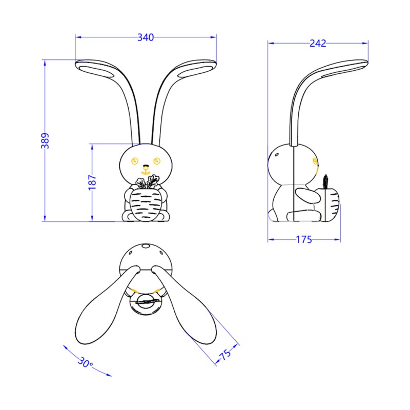 KIDS DESK LAMP LED BADOO BUNNY FIGURE FK4456.03 SKY BLUE ABS KIDS DESK LAMP LED BADOO BUNNY FIGURE FK4456.03 SKY BLUE ABS