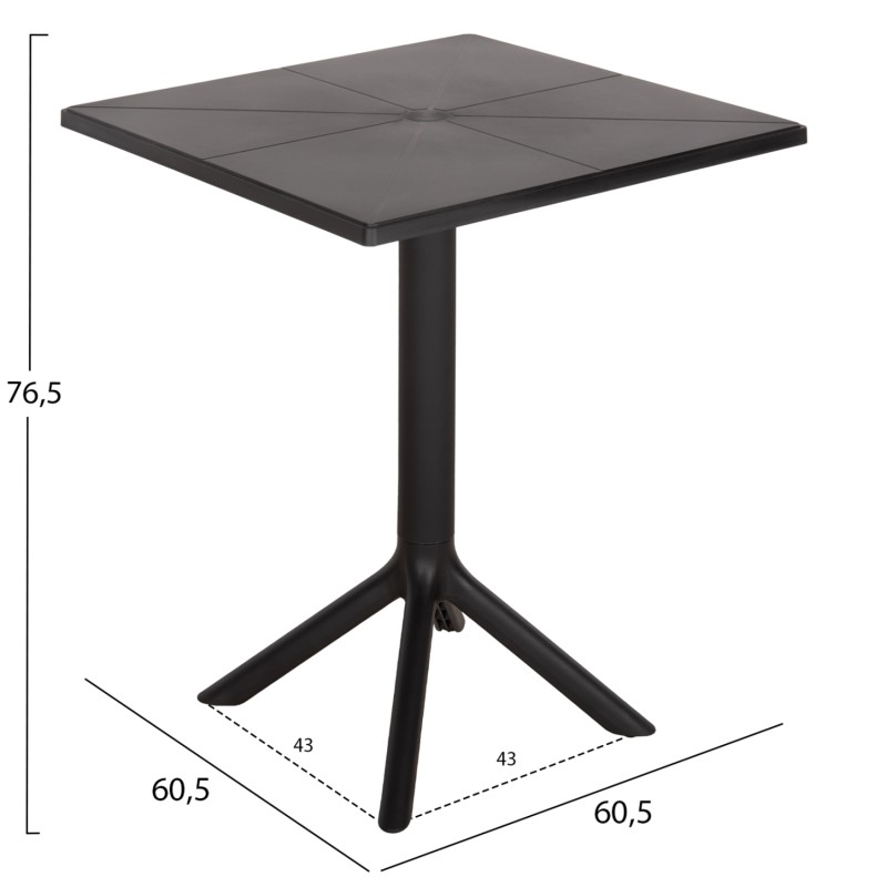 SQUARE POLYPROPYLENE TABLE TERRIN FK6125.12 BLACK 60,5x60,5x76,5Hcm.