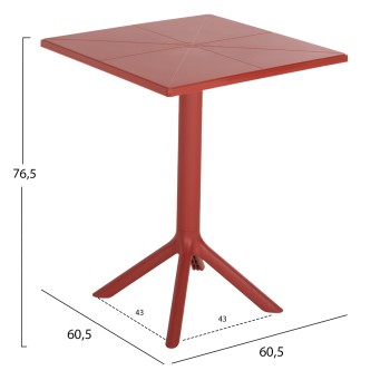 SQUARE POLYPROPYLENE TABLE TERRIN FK6125.16 RED 60,5x60,5x76,5Hcm. SQUARE POLYPROPYLENE TABLE TERRIN FK6125.16 RED 60,5x60,5x76,5Hcm.
