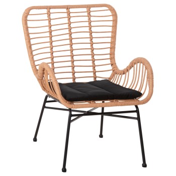 OUTDOOR ARMCHAIR BERGERE STYLE ALLEGRA FK5704.11 P.E.RATTAN BEIGE-BLACK METAL FRAME 66x59x90Hcm.