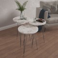 SET OF 3 ROUND SIDE TABLES NISSA FK18173.01 MELAMINE IN WHITE MARBLE-BLACK METAL LEGS SET OF 3 ROUND SIDE TABLES NISSA FK18173.01 MELAMINE IN WHITE MARBLE-BLACK METAL LEGS