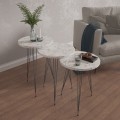 SET OF 3 ROUND SIDE TABLES NISSA FK18173.01 MELAMINE IN WHITE MARBLE-BLACK METAL LEGS SET OF 3 ROUND SIDE TABLES NISSA FK18173.01 MELAMINE IN WHITE MARBLE-BLACK METAL LEGS
