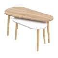 COFFEE TABLES 2PCS APRILIA FK18179.04 MELAMINE IN SONAMA & WHITE-WOODEN LEGS IN NATURAL 94x47x47Hcm