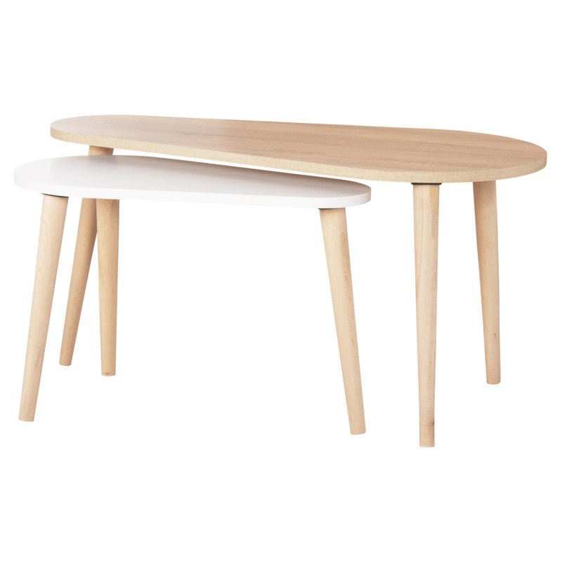 COFFEE TABLES 2PCS APRILIA FK18179.04 MELAMINE IN SONAMA & WHITE-WOODEN LEGS IN NATURAL 94x47x47Hcm