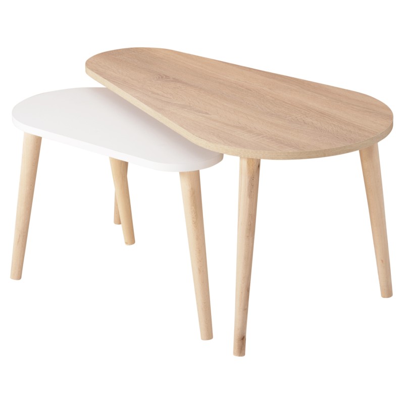 COFFEE TABLES 2PCS APRILIA FK18179.04 MELAMINE IN SONAMA & WHITE-WOODEN LEGS IN NATURAL 94x47x47Hcm