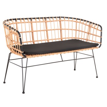 OUTDOOR SOFA(BENCH) 2-SEATER ALLEGRA FK5692.11 P.E.RATTAN IN BEIGE-BLACK METAL FRAME 125x60x77Hcm.