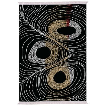 LIVING ROOM CARPET WITH FRINGES JOSIANE BLACK-GOLD-GREY 80X150cm. FK7676.27