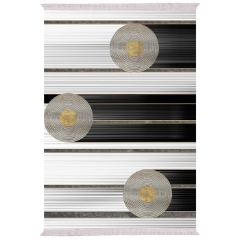 LIVING ROOM CARPET WITH FRINGES WHITE-BLACK-GOLD 80Χ150cm.FK7676.24