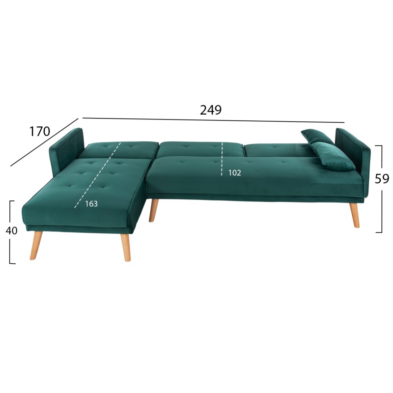 CORNER SOFA-BED REVERSIBLE PANTHEA FK3127.13 CYPRESS GREEN VELVET 260x155x86Hcm.