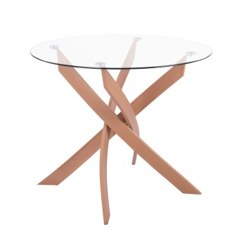 DINING TABLE ROUND JAFARU FK8499.12 METAL LEGS IN NATURAL WOOD COLOR Φ90x75Hcm.