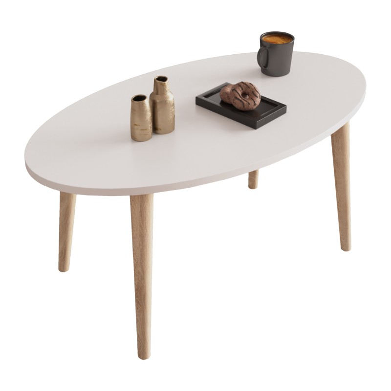 SET OF COFFEE TABLE & 3 SIDE TABLES VITAL FK18180.01 MELAMINE IN WHITE-WOODEN LEGS IN SONAMA SET OF COFFEE TABLE & 3 SIDE TABLES VITAL FK18180.01 MELAMINE IN WHITE-WOODEN LEGS IN SONAMA