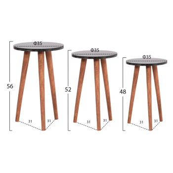 SET OF COFFEE TABLE & 3 SIDE TABLES VITAL FK18180.02 MELAMINE IN BLACK MARBLE-WOODEN LEGS IN WALNUT SET OF COFFEE TABLE & 3 SIDE TABLES VITAL FK18180.02 MELAMINE IN BLACK MARBLE-WOODEN LEGS IN WALNUT