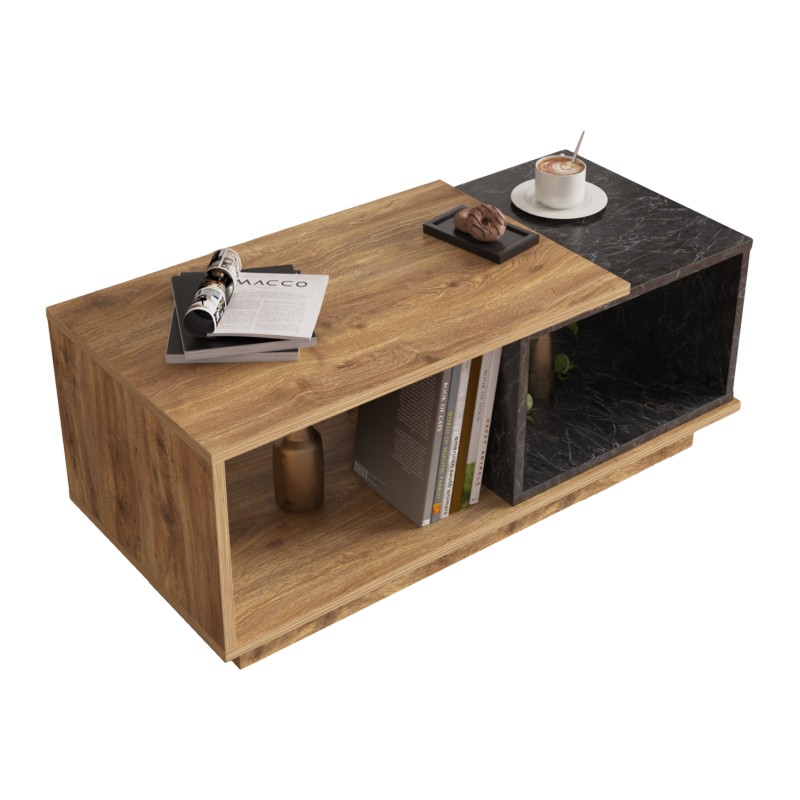 COFFEE TABLE TELES FK18181.02 MELAMINE IN NATURAL WOOD & BLACK MARBLE COLOR 100x45x42Hcm. COFFEE TABLE TELES FK18181.02 MELAMINE IN NATURAL WOOD & BLACK MARBLE COLOR 100x45x42Hcm.