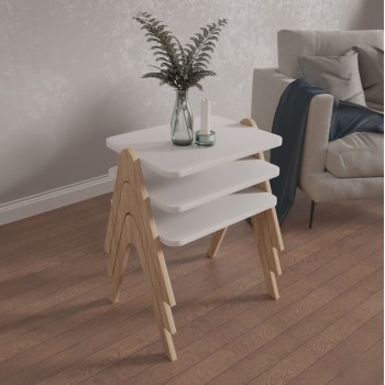 SIDE TABLES 3PCS SET REACHER FK18176.01 MELAMINE IN SONAMA-WHITE 40x30x40Hcm. SIDE TABLES 3PCS SET REACHER FK18176.01 MELAMINE IN SONAMA-WHITE 40x30x40Hcm.