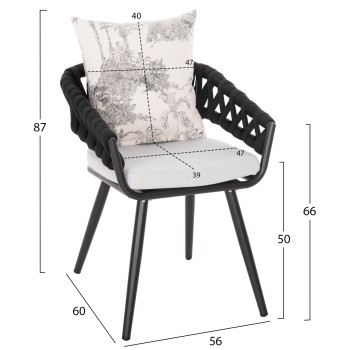 ARMCHAIR ALUMINUM CAMDEN FK6141.01 BACK CUSHION IN ECRU WITH PRINT DESIGN-ANTHRACITE 56x60x72-87Hcm. ARMCHAIR ALUMINUM CAMDEN FK6141.01 BACK CUSHION IN ECRU WITH PRINT DESIGN-ANTHRACITE 56x60x72-87Hcm.