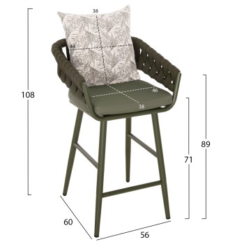 BAR STOOL ALUMINUM CAMDEN FK6142.09 BACK CUSHION WITH PRINT PATTERN-DARK OLIVE 56x60x108Hcm. BAR STOOL ALUMINUM CAMDEN FK6142.09 BACK CUSHION WITH PRINT PATTERN-DARK OLIVE 56x60x108Hcm.
