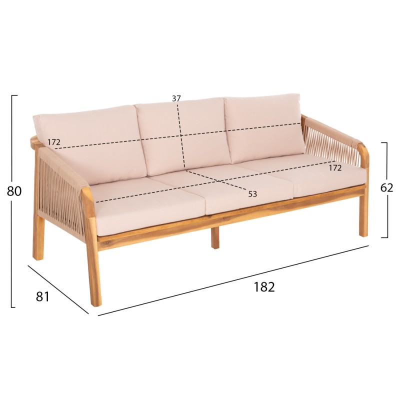 OUTDOOR LOUNGE SET 4PCS ROSSWELL FK6084.02 ACACIA WOOD-ROUND ROPE-BEIGE CUSHIONS OUTDOOR LOUNGE SET 4PCS ROSSWELL FK6084.02 ACACIA WOOD-ROUND ROPE-BEIGE CUSHIONS