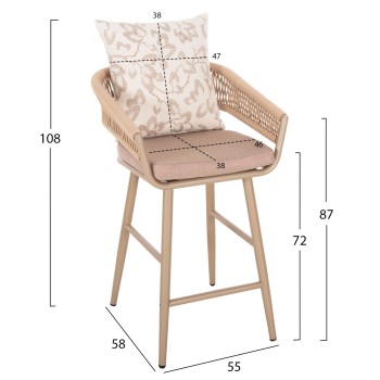 BAR STOOL ALUMINUM CAMDEN FK6142.04 BACK CUSHION WITH PRINT PATTERN-CAPPUCCINO 56x60x108Hcm. BAR STOOL ALUMINUM CAMDEN FK6142.04 BACK CUSHION WITH PRINT PATTERN-CAPPUCCINO 56x60x108Hcm.