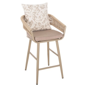 BAR STOOL ALUMINUM CAMDEN FK6142.04 BACK CUSHION WITH PRINT PATTERN-CAPPUCCINO 56x60x108Hcm.