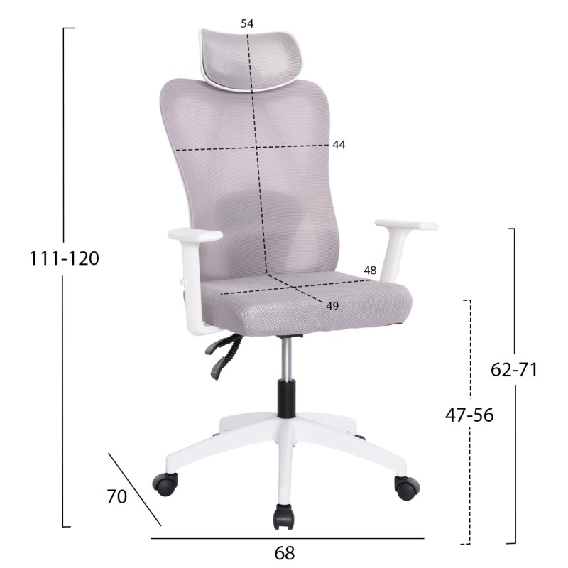 OFFICE CHAIR MEXER FK1195.02 GREY MESH-WHITE PP BASE 68x70x136Hcm. OFFICE CHAIR MEXER FK1195.02 GREY MESH-WHITE PP BASE 68x70x136Hcm.