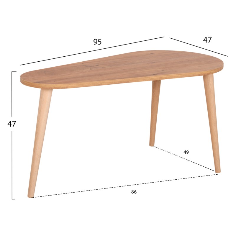 COFFEE TABLES 2PCS APRILIA FK18179.02 MELAMINE IN NATURAL & BLACK MARBLE-WOODEN LEGS IN NATURAL 95x47x47Hcm