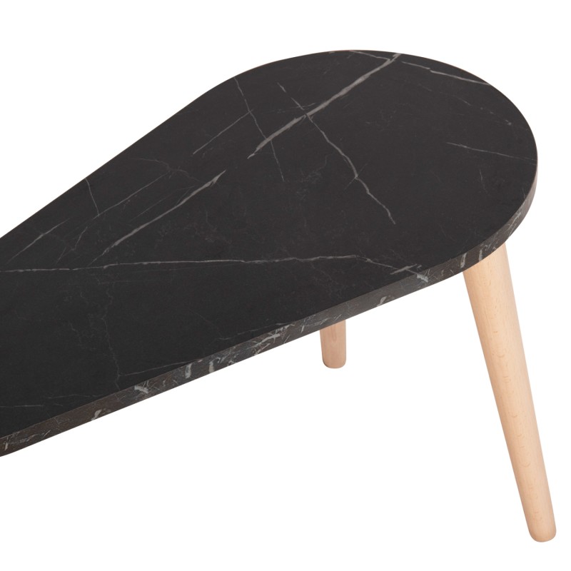 COFFEE TABLES 2PCS APRILIA FK18179.02 MELAMINE IN NATURAL & BLACK MARBLE-WOODEN LEGS IN NATURAL 95x47x47Hcm