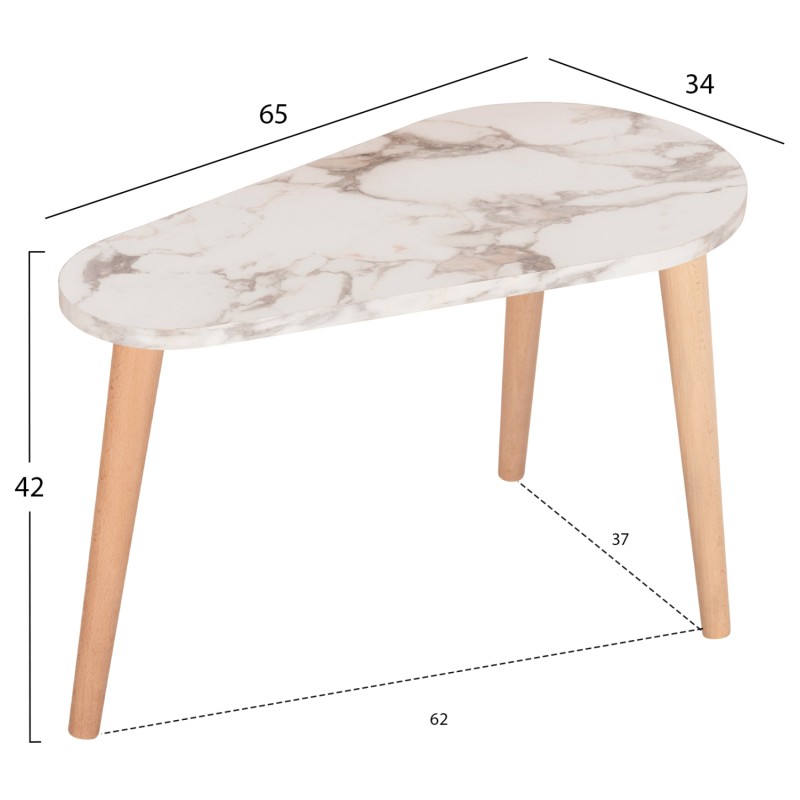 COFFEE TABLES 2PCS APRILIA FK18179.03 MELAMINE IN NATURAL & WHITE MARBLE-WOODEN LEGS IN NATURAL 94x47x47,5Hcm