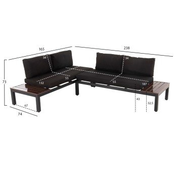 OUTDOOR LOUNGE SET DEX 3PCS POLYMORPHIC FK6090 ALUMINUM IN ANTHRACITE & BROWN-BLACK CUSHIONS OUTDOOR LOUNGE SET DEX 3PCS POLYMORPHIC FK6090 ALUMINUM IN ANTHRACITE & BROWN-BLACK CUSHIONS